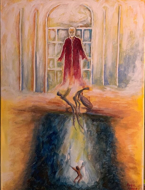 Radwan, the guard of heaven’s door. Acrylic on canvas 24x18 inches. Mike Halem 6/2013