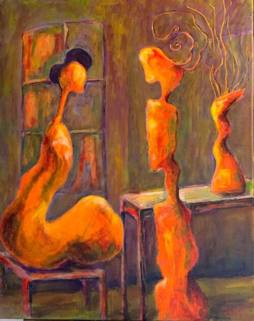 mother and daughter abstract painring by Mike Halem