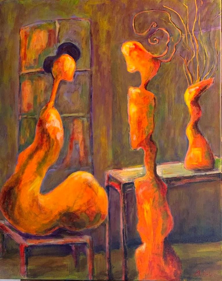 mother and daughter abstract painring by Mike Halem